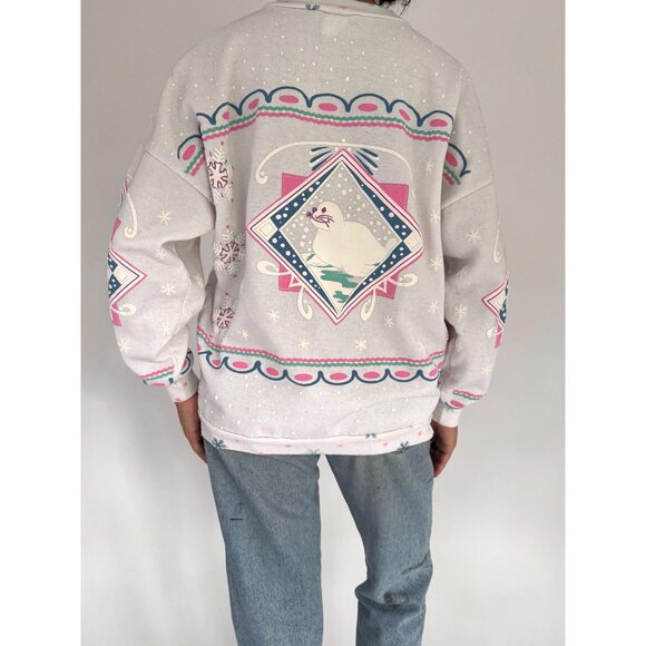 90s vintage seal animal snowy winter holiday graphic cotton pullover sweatshirt - Picture 6 of 10